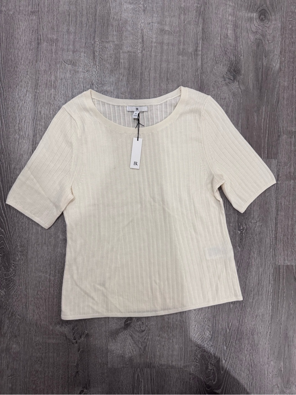 Banana Republic Cream Ribbed Short-Sleeve Top